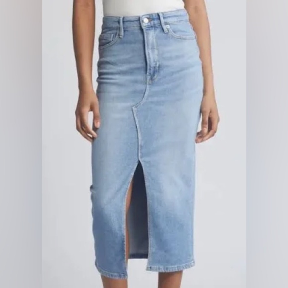 Good American Good Ease Denim Compression Slit Midi Jean Skirt Light Wash 6/28 - Picture 3 of 10
